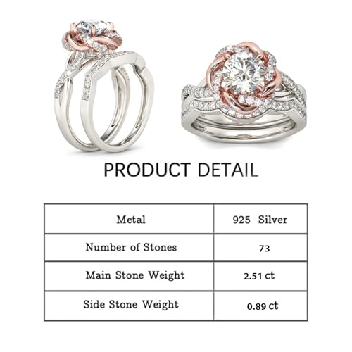 Jeulia Halo Solitaire Engagement Rings for Women Sterling Silver Floral Flower Rings Rose Gold Plated Diamond Ring Round Cut Bridal Ring Set Anniversary Promise Rings for Her by Jeulia - Image 2