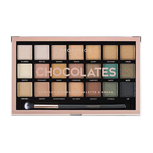 Profusion Cosmetics 21 Shade Eyeshadow Palette Collection & Brush, Chocolates