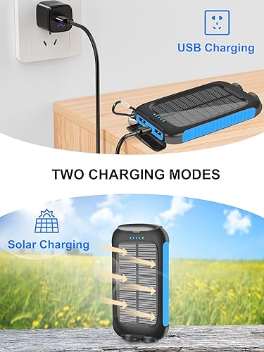 Portable Charge, Power-Bank,38800mAh Waterproof Portable Solar Powered Charger with 3 USB Ports/LED Flashlight Fast Charge USB C External Backup Battery Pack for All Cell Phones & Electronic Devices