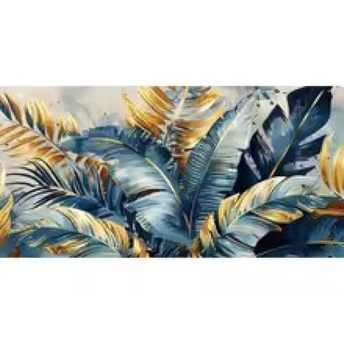 Toile feuille verte texturée dorée œuvre murale haut de gamme pour chambre 40x80