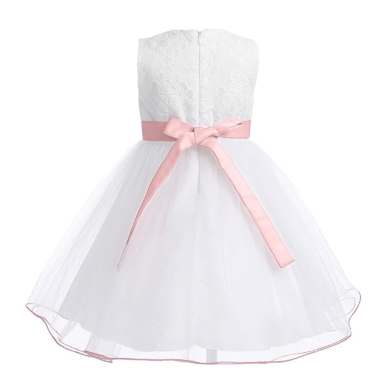 Image of Wish littlle Baby Girl's White Flower Net A-Line Fit and Flare Knee Length Dress (WLT-206 Kidswear)