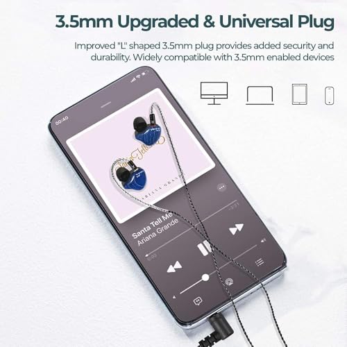 Image of DEMAKE in Ear Monitor with Detachable 3.5mm Cable, with Mic | HiFi IEM, Dual Dynamic Driver Wired Earbuds, Noise Canceling In Ear Headphones for Singers & Audiophiles (Blue Wood Grain)
