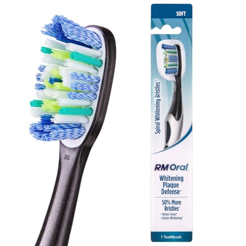 RM Oral Whitening Plaque Defense Soft Toothbrush Spiral Bristles for Superb Whitening Power Tips for Removing Plaque Tongue & Cheek Cleaner Fights Bad Breath 1 Count