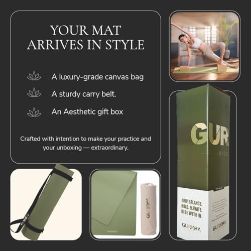 Image of 8mm GURKHA Extra-Cushioned TPE Yoga Mat with Carry Bag | Non-Slip Performance Mat for Yoga, Pilates, HIIT & Home Workouts | Durable Fitness Mat - Deep Forest| 6ft X 2ft