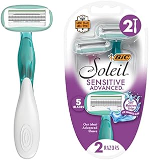 BIC Soleil Sensitive Advanced Women's Disposable Razors With 360° Moisture Strips For Enhanced Glide, Shaving Razors With 5 Blades, 2 Count