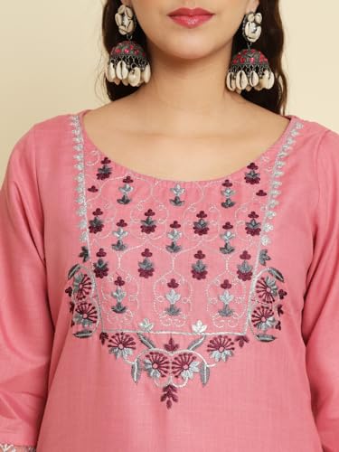 Image of VredeVogel Women's Cotton Blend Kurta Pant Set with Chanderi Silk Dupatta