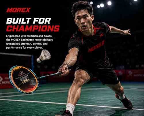 Image of Morex Carbon Graphite Badminton Racket with Full Cover Bag | Durable Carbon Shaft & Curve Frame for Better Sweet Spot & Smash Power | Ideal for Beginners & Advanced Players (Blue & Black)