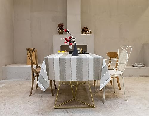 Nappe lin 90x140 cm KnSam rectangulaire petite table rayure gris clair - 4