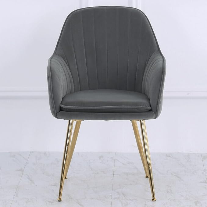 Image of Dark Grey Velvet Chair for Home | Modern Accent Armchair in Soft Velvet Fabric with Golden Legs | Set of 2 Premium Accent Chair for Living Room Bedroom Restaurent | Dark Grey, 2 pc