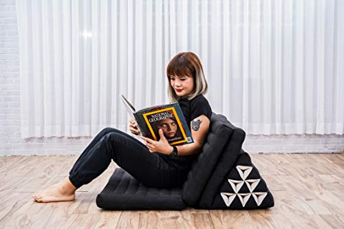 Image of Leewadee 3-Fold Mat XXL with Triangle Cushion - Firm TV Pillow, Foldable Mattress with Cushion Made of Eco-Friendly Kapok, 67 x 31 inches, Black