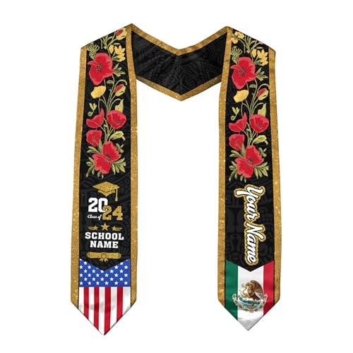 Custom Mexico Graduation Stole 2025, Personalized Graduation Stole, Mexican American Flag Graduation Sash 2025, American Flag Sash 2025, Gifts for Graduation, Student - 6