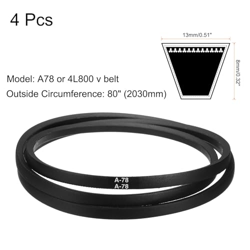 Image of uxcell 4pcs A78 or 4L800 Classic Wrapped Rubber V-Belt, 78 inch(1980mm) Inside Circumference, A Profile V Belt