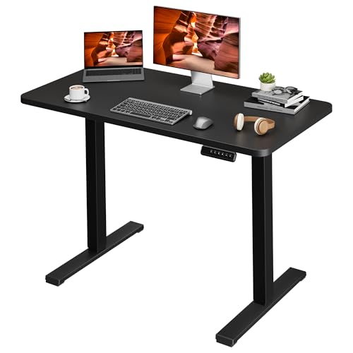 Image of One-Piece Standing Desk 47 x 24 Inches, Small Adjustable Height Desk, Electric Sit Stand Desks Home Office Computer Workstation, Black