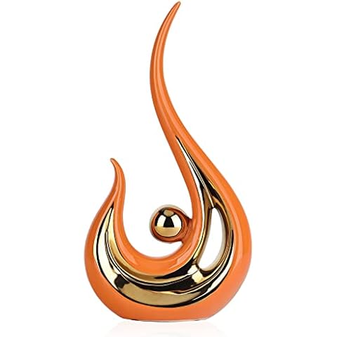 DOVDOV Modern Art Abstract Statues, Ceramic Statues, Orange and Gold Home Decor, for Living Room Coffee Table Decor, Home Office, Bedroom Decor, Dining Table Decor and Accessories Cover