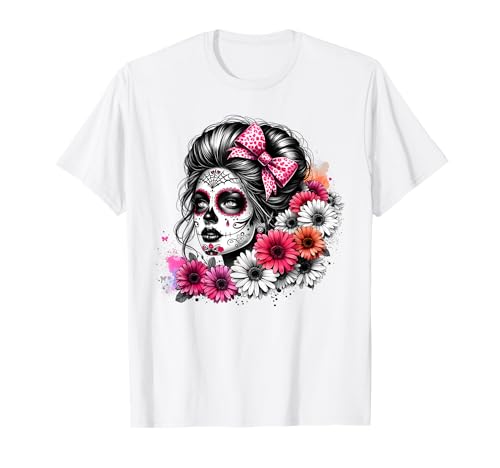 CATRINA DAY FLORAL AZÚCAR MUJER CALAVERA DÍA DE LOS MUERTOS Camiseta