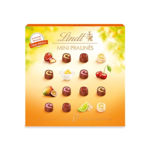 Lindt Schokolade - Sommer Mini Joghurt-Pralinés | 90 g | Pralinen-Schachtel mit je 17 Pralinen in 5 köstlichen Sorten ohne Alkohol | Pralinengeschenk | Schokoladengeschenk