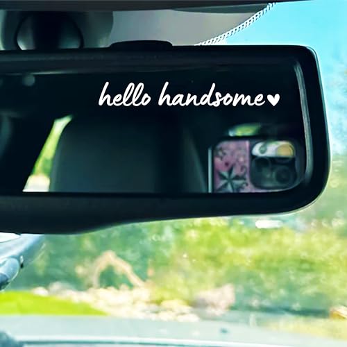 Image of Set 3Pcs Hello Handsome Rearview Mirror Decal Cute, Inspiration Sticker for Men, Funny Selflove Water Bottle Laptop Sticker Vinyl Waterproof 4x0.6 Inches Car Decal Gift for Boy Mom Dad Friend
