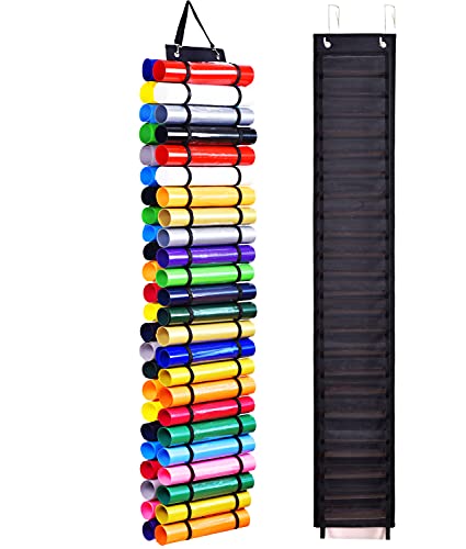 Vinyl Rolls Storage Rack, Vinyl Organizers Holder Store Up to 48 Vinyl Rolls, Wall-Mount Vinyl Holder Bag for Craft Room Organizers and Storage (Style A-Black)
