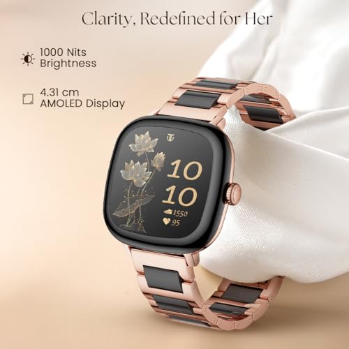 Image of Titan AiRA 1.70 inch AMOLED Metal Case Square Display Smart Watch with Silicone Strap Stress Monitoring, 1000 Nits, Functional Crown, AI Enabled, IP68 Water Resistant Upto 7 Days Battery Life- Pink