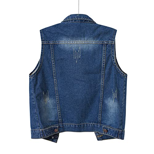 Womens Denim Vest Jacket Sleeveless Washed Ripped Crop Jacket Candy Color2