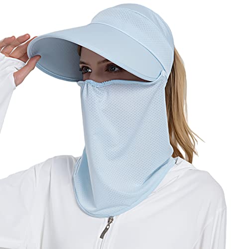 HUAMULAN Women Wide Brim Sun Hat Face Mask Detachable Neck Face Flap Ponytail Men Summer UV Protection Visor Hats Garden Fishing Hiking