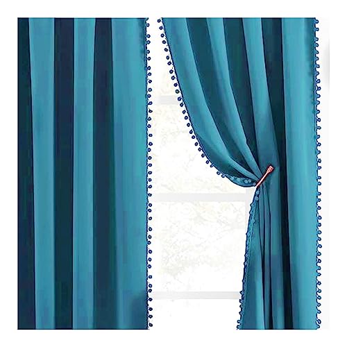 Image of Amazon Brand - Umi Velvet Eyelet Door Curtains with pom pom Lace for Living Room Bedroom Kitchen 1 pc Pack in Teal Color (Windows - 4 feet x 5 feet)