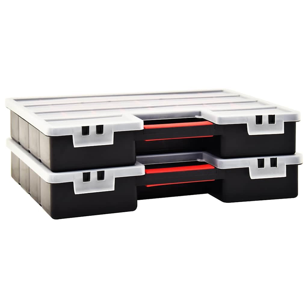 Sortimentskästen 2er Set, Werkzeugkoffer mit verstellbaren Trennwänden, Kleinteilemagazin für Garage und Werkstatt 460x325x80 mm