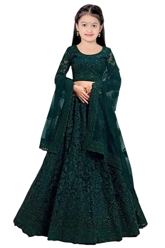 Suppar Sleave Semi Stitched Ethnic Wear Embroidered Lehenga, Choli and Dupatta Set (Light Blue, 9-14 years, Free size)