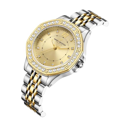 Image of Daniel Hechter Paris Vendome Collection Analog Watch for Women with Round Dial, Crystal Studded Bezel, Crystal Accents and Stainless Steel Strap - DHW2009