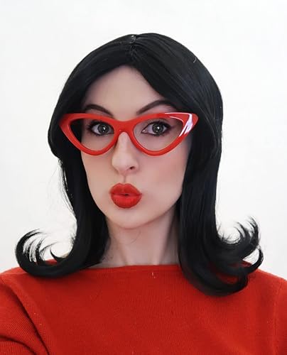 ALLAURA Linda Belcher Wig & Red Glasses — 100% Realistic Black Bob Wig for Women | Compatible with Bob’s Burgers Cosplay