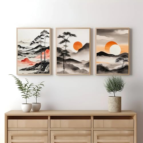 Toile paysage montagne soleil encre lavis décoration murale salon 20x30 cm - 2