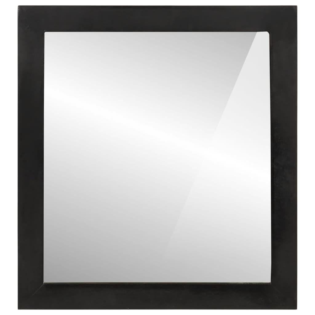 Modern Rectangular Bathroom Mirror, Black Glass Solid Mango Wood Frame, Matte Black Finish, 21.7x23.6 Inch Elegant Vanity Organizer for Bathroom Cabinet, Storage Cabinet &amp; Home Decor