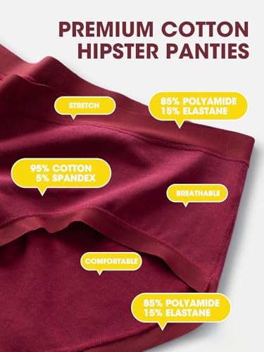 Cuweni Women's Cotton Underwear Full Coverage Soft Briefs Stretch Comfortable Low Rise Breathable Ladies Hipster Panties 6 Pack (US, Alpha, XX-Large, Regular, Regular, 6 color packs)