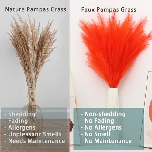 Image of 38 inch 10 Stems Tall Pampas Grass Decor Faux Orange Pampas for Floor Vase