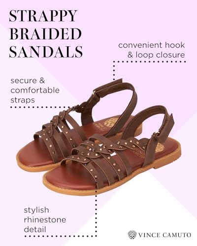 Vince Camuto Girls Sandals - Open Toe Braided Strap Dress Sandals with Rhinestones, Summer Shoes for Easter Travel & Parties2