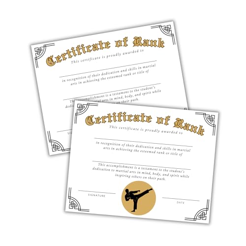 Martial Arts Certificate of Rank Award 30pk 8.5x11” Karate Taekwondo BJJ Belt Changing Ceremony Belt Test Sensi Achievement Pass Recognition