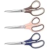 Tijeras de 8.5 pulgadas multiusos a granel, juego de 3, tijeras para oficina, hogar, escuela, suministros de manualidades, agarre suave y cómodo para mano derecha/izquierda, azul marino, rosa, marrón