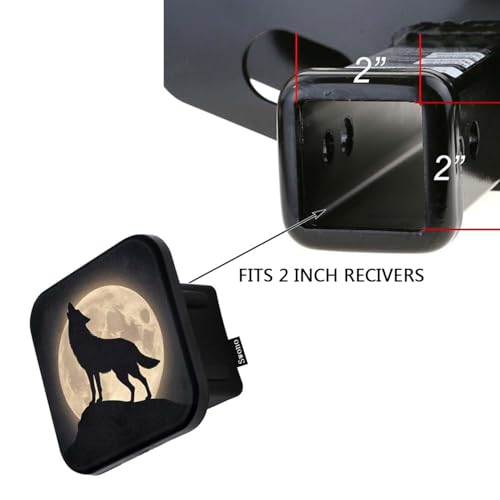 Swono Wolf Trailer Hitch Cover for 2\" Receivers, Fantasy Galaxy Full Moon Howling Wolf Rubber Tow Receiver Tube Plug Cap Fits for Any 2\"X2\" Square Receiver Tube for Sedans Trucks Cars