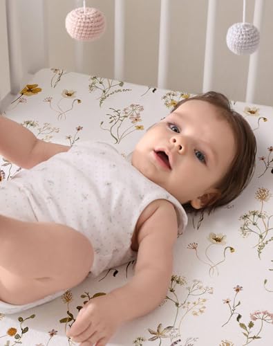 Image of Pack and Play Sheets 2 Pack, Fitted Jersey Knit Mini Crib Sheets for Baby Boys and Girls, Compatible with Graco Pack N Play and Mini Crib Mattress (Cottage Cow, Pack N Play /Mini Crib Sheets)