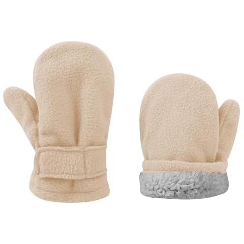 UTTPLL Toddler Mittens Unisex Sherpa Lined Fleece Gloves Winter Warm Easy-On Kids Winter Outdoor Mittens for Baby Boys Girls Beige M (Fits 6-24 Months) Cover