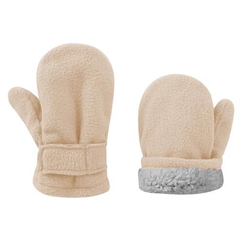 UTTPLL Toddler Mittens Unisex Sherpa Lined Fleece Gloves Winter Warm Easy-On Kids Winter Outdoor Mittens for Baby Boys Girls Beige M (Fits 6-24 Months)