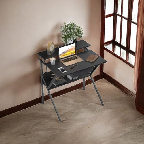 Aludest Computer Desk with 2-Tier Shelf Table for Small Spaces,Home Office Working Study Writing Table with Raised Shelf and Storage Drawer Student K-Frame Desk Skid Pads 39 Black Aludest Computer Desk with 2-Tier Shelf Table for Small Spaces,Home Office Working Study Writing Table with Raised Shelf and Storage Drawer Student K-Frame Desk Skid Pads 39 Black