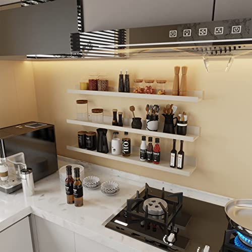 Giftgarden 36 Inch Floating Wall Shelves Creamy White Beige Wood-Grain, Large Picture Ledge Long Wooden Shelfs For Bedroom Living Room Kitchen Bathroom Nursery Office, Set Of 3 Different Sizes #TOP1