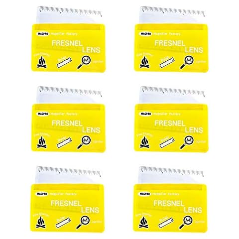 MagDepo 6 Pack Credit Card Size Magnifier Ruler Fresnel Lens Fire Starter Compact Plastic Magnifying Glass Wallet Pocket Magnifier for Reading Small Print, Maps, and Books -Yellow Cover