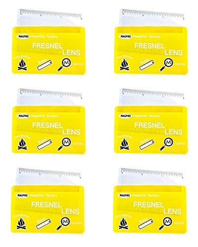 MagDepo 6 Pack Credit Card Size Magnifier Ruler Fresnel Lens Fire Starter Compact Plastic Magnifying Glass Wallet Pocket Magnifier for Reading Small Print, Maps, and Books -Yellow
