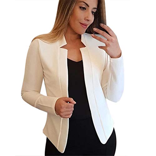 Blazer - Chaqueta corta deportiva para mujer, de verano, elegante, ajustada, para oficina, trabajo, sin botones, ligera, de un solo color, con frente abierto, camisas, túnicas, parte superior, Blanco,