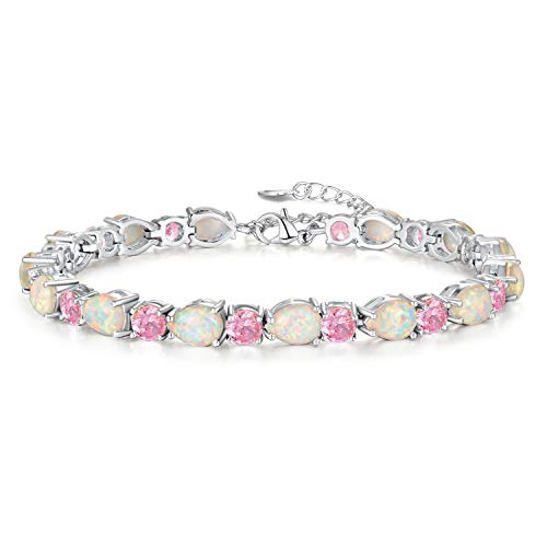 Cinily Opal Tennis Bracelet October Birthstone Bracelets For Women 14K White Gold Plated Oval Fire Opal Jewelry #TOP20