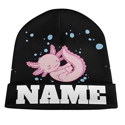 COOPASIA Personalized Axolotl Beanies Hat with Name Text Funny Axolotls Hats for Men Women Cute Cap Stretchy Soft Warm