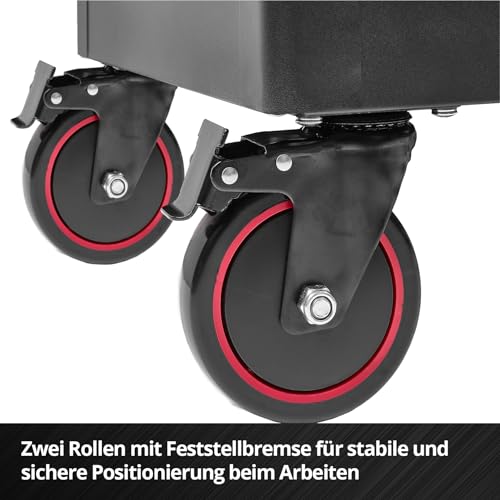 Original Einhell Werkstattwagen leer (6 Schubladen, Interlock-System, kugelgelagerte Führungsschienen, belastbar bis 135 kg, mobil mit Feststellrollen)