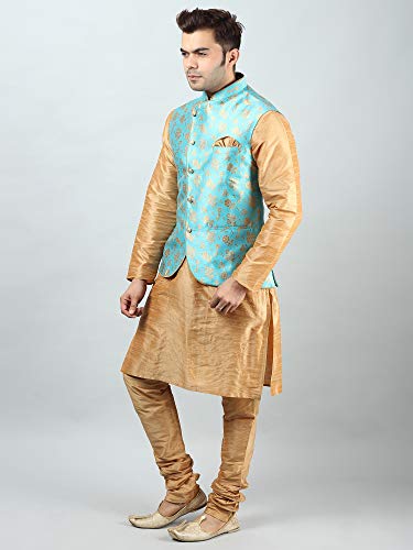 Image of Uri and MacKenzie Men's Silk Blend Kurta Churidar Pyjama with Stylish Nehru Jacket